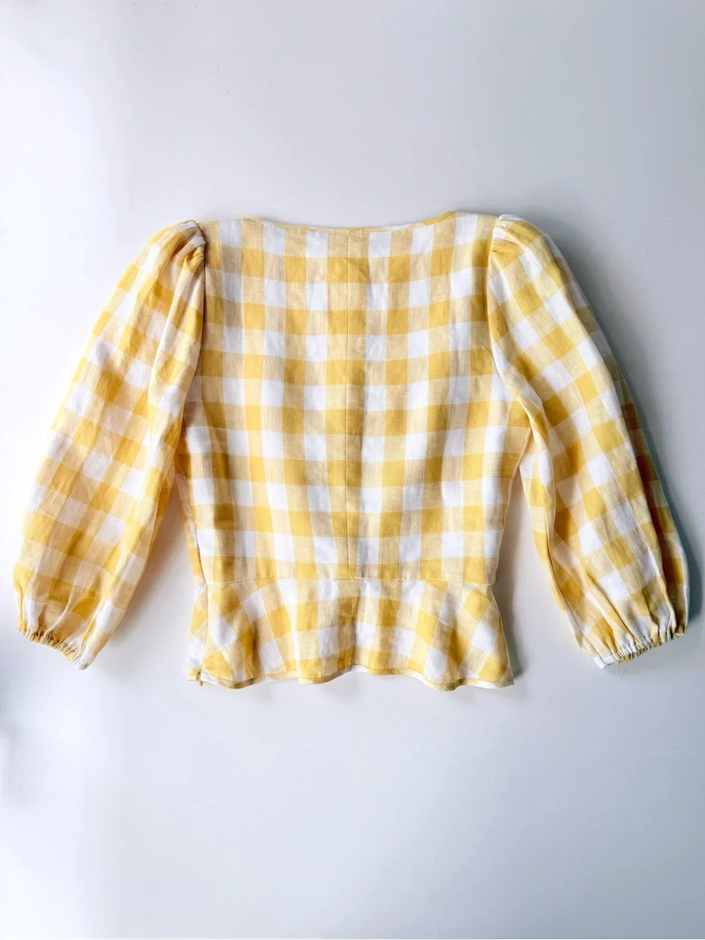 Reformation Barrett Linen Top in Dandelion Check - Corset Lace Up Yellow White 6